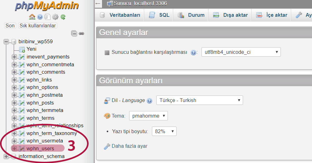 WordPress Şifre Sıfırlama İşlemleri PhpMyAdmin 3