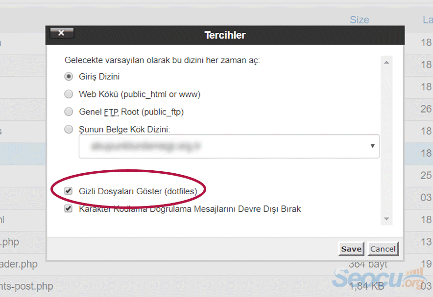 Cpanel Gizli Dosyaları Göster