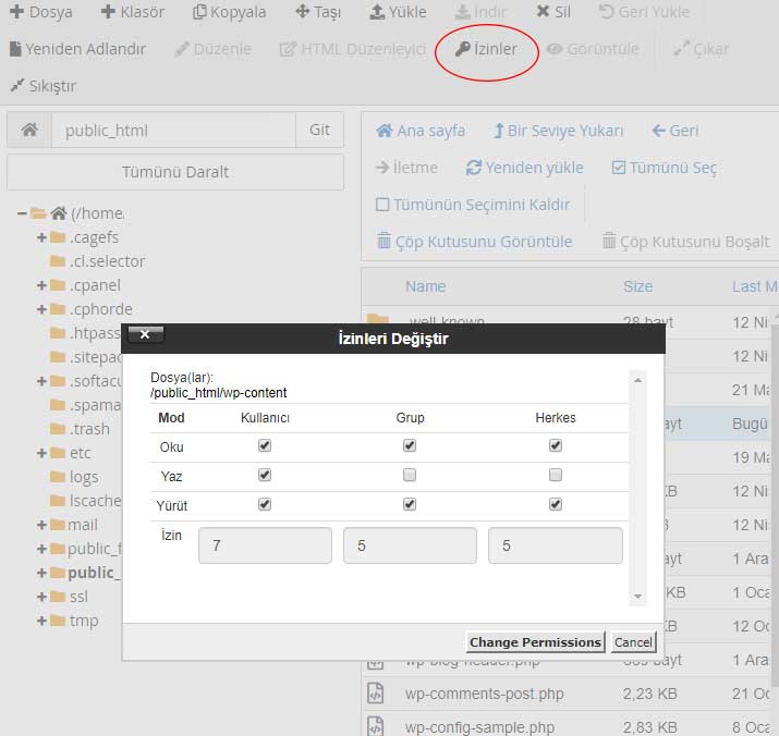 Wordpress Dosya İzinlerini Ayarlama