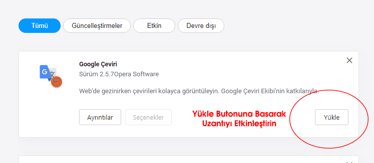 Opera Eklentiyi Etkinleştirme