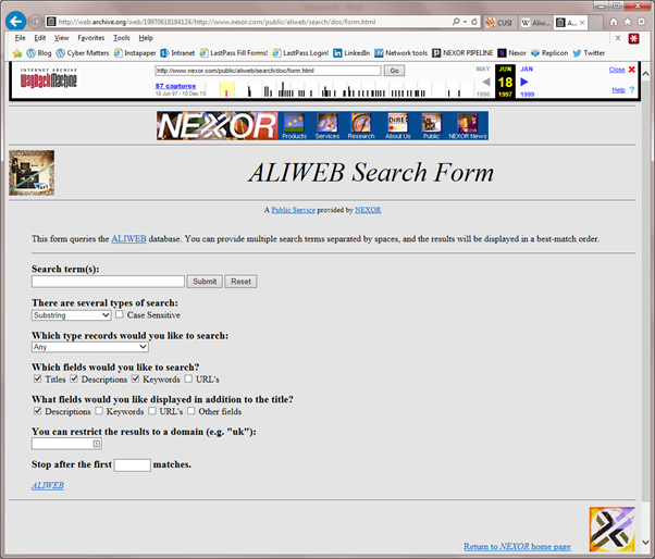 Aliweb Dünyanın İlk Arama Motoru Kabul Edilmektedir.